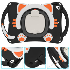 CatB Silicone Case For iPad 10.2 Air10.5 Pro10.5 Shockproof Shoulder Strap Handle Stand-Black Orange