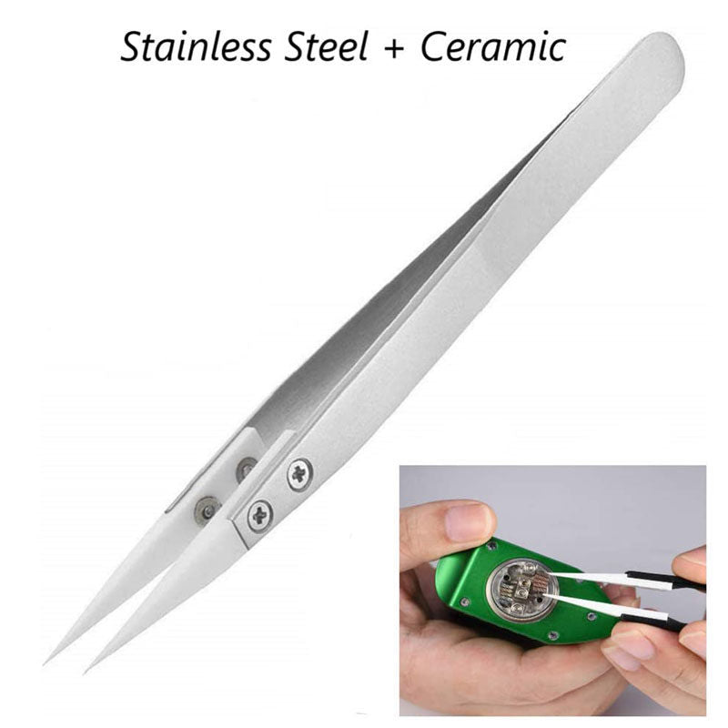 2 Pack Precision Ceramic tweezers Anti-Static Highly Heat Resistant Tweezers-Silver