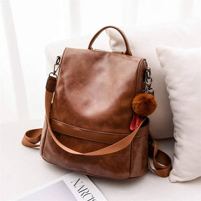 Women Backpack PU Leather Anti-theft Casual Fashion Shoulder Bag-Brown