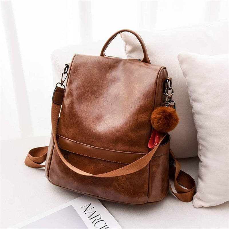 Women Backpack PU Leather Anti-theft Casual Fashion Shoulder Bag-Brown