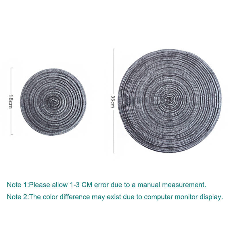 6 Pack Round Braided Placemats Washable Kitchen Table Mats for Home Wedding Party-Gray