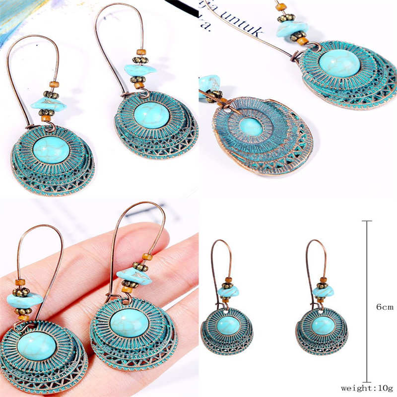 Turquoise Vintage Drop Dangle Earrings for Women-B