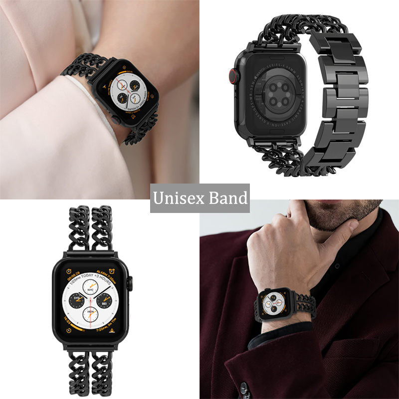 Metal Watch Band Double Chain Alloy Trendy Design for Apple Watch-Black