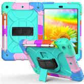Rainbow iPad Case Armor Cover With Pencil Holder For iPad 7 10.2 2019-Rainbow&Aqua
