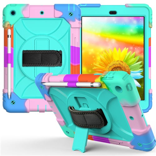 Rainbow iPad Case Armor Cover With Pencil Holder For iPad 7 10.2 2019-Rainbow&Aqua