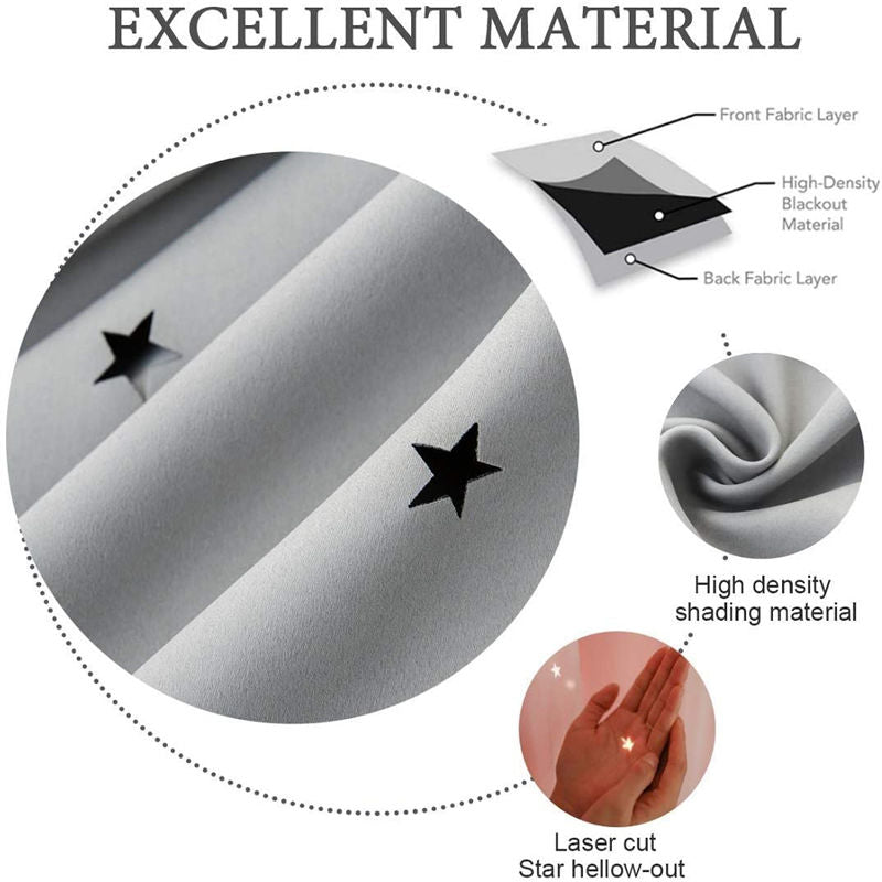 2 Panels Double Layer Stars Blackout Curtains for Bedroom Window-Darkgray