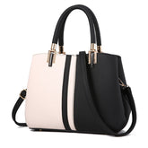 Fashion Colorblock Shoulder Bag Women Top Handle Leather Totes-BlackWhite