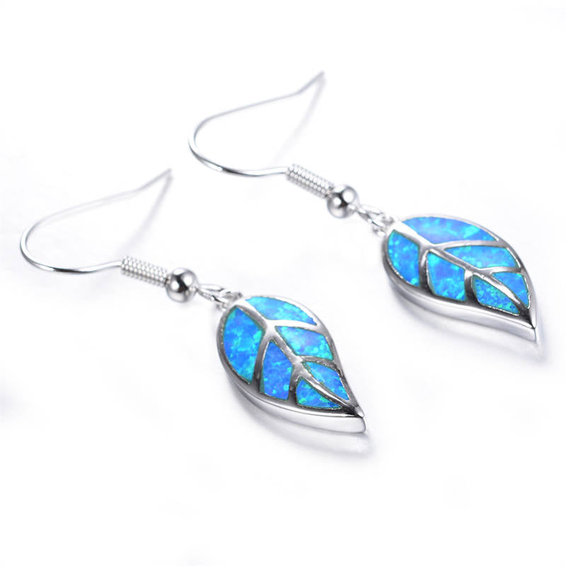 Fashion Opal Leaf Drop Dangling Earrings-Blue