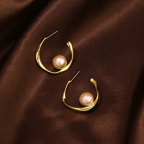 C-shaped Cotton Pearl Earrings Hoop Drop Studs for Women Girls