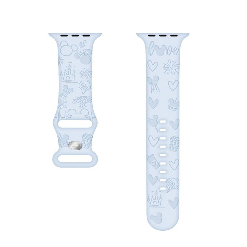 Cartoon Engraved Bands Silicone Castle Pattern for Apple Watch-BlueA