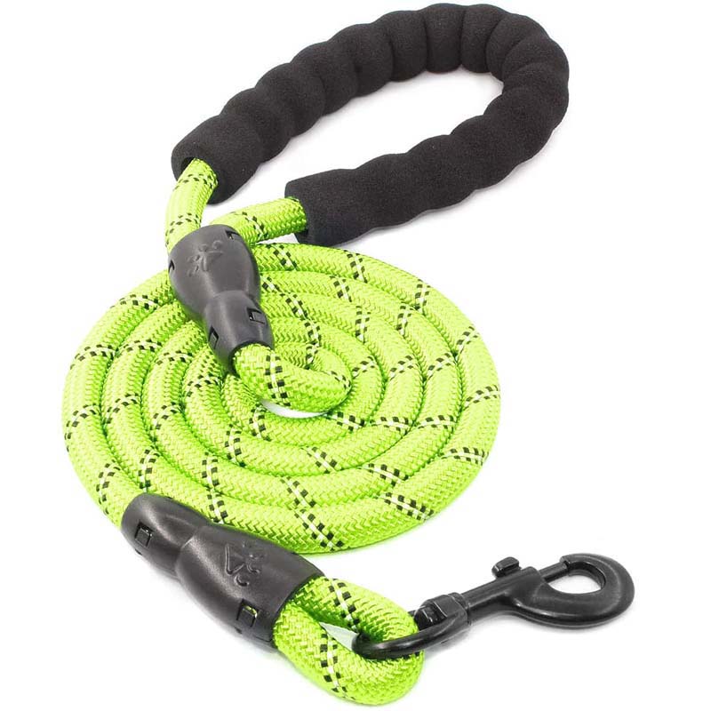 Strong Dog Leash with Comfortable Padded Handle and Highly Reflective Threads-Green