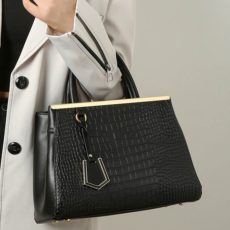 3Pcs Women Tote Bags Large Capacity Crack Design Fashion Purse-Black