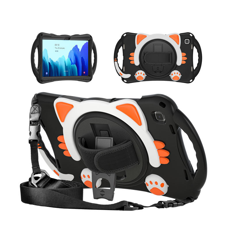 CatA Samsung Tablet for Tab A7 10.4  T500/T505/T507/T505N Built-in Handle Stand With a Strap-Black Orange