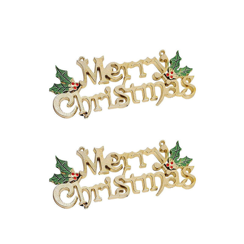 2Pcs Merry Christmas Hanging Sign Glittery Xmas Tree Wreath Decorations