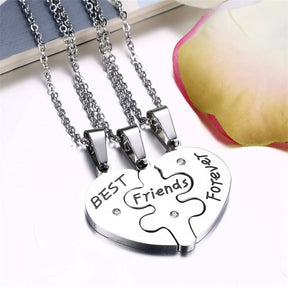 Pack of 3 Stainless Steel Heart Puzzle Pendant Necklace-Silver