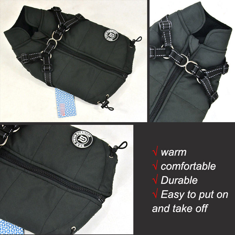 Dog Vest Harness for Winter Windproof Fleece Lined Warm Puppy Jacket-DarkGrey