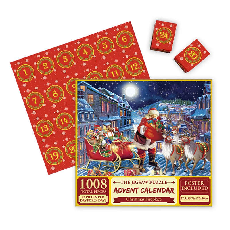 Christmas Jigsaw Puzzles 24 Days Countdown Calendar for Kids Adults Gift-F