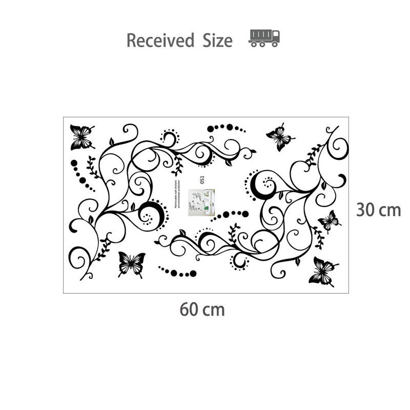 Removable DIY Black Nursery Flowers Vine And Butterfly Wall Corner Sticker for Home Decorations