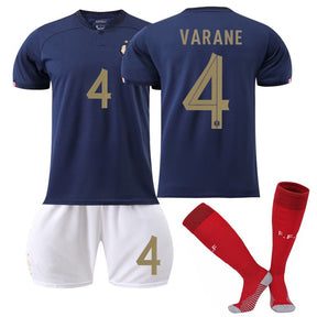 France Home Jersey 2022-23 VARANE #4 Soccer JerseyKids Adult 3-Pieces Jersey Kits