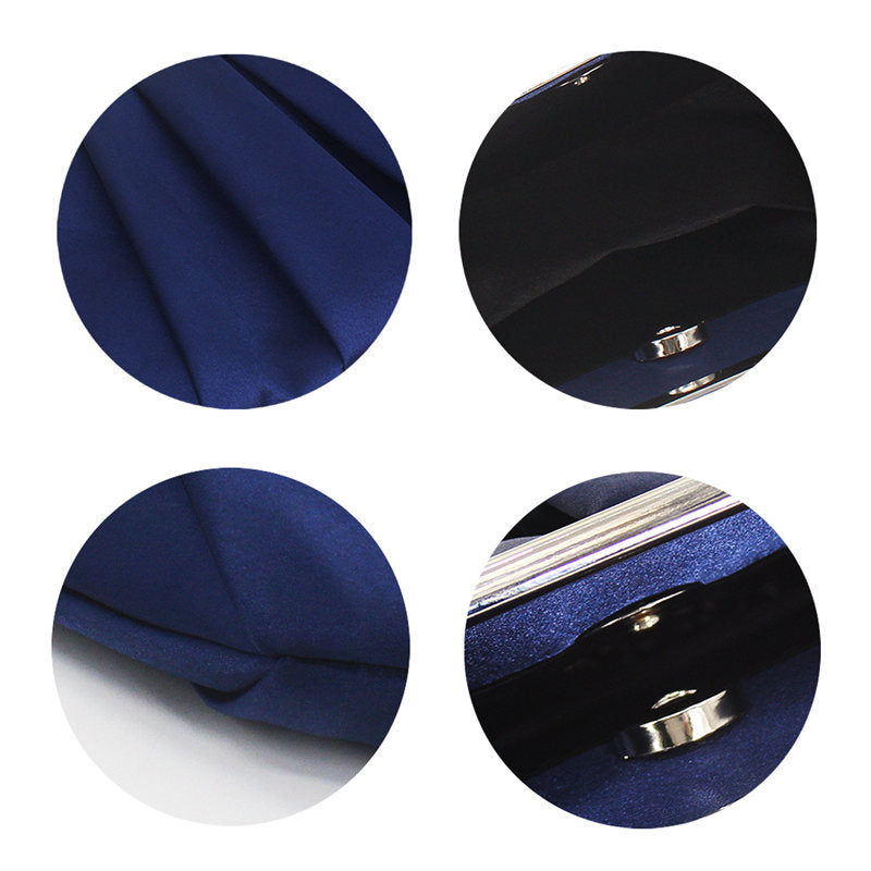 Clutch Evening Bag Elegant Pleated Satin Simple Classy Purse-Blue