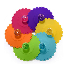 6Pcs Cup Lid Cute Flowers Shape Silicone Dust-proof Hot and Cold Drink Cup Cover