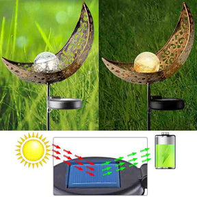 2 Pack Garden Metal Moon Weatherproof  Solar LED Decorative Lamp with Warm White Spherical Lamp Post Suitable for Lawn Courtyard Courtyard