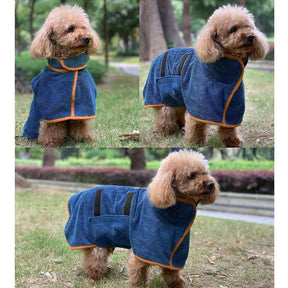 Dog Bathrobe Microfibre Fast Drying Towel Adjustable Collar Waist-Blue