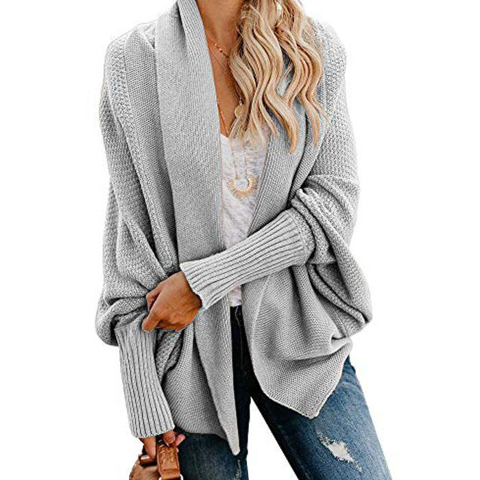 Women's Batwing Knitted Oversized Slouchy Solid Cardigan Sweater Knit Outwear-Light Gray