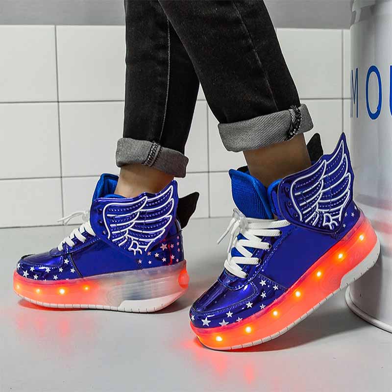 Kids LED Light Up Shoes High top Dancing Sneakers for Boys Girls-Blue