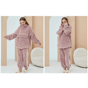 Thickening Coral Fleece Pajamas Set for Women-Pink