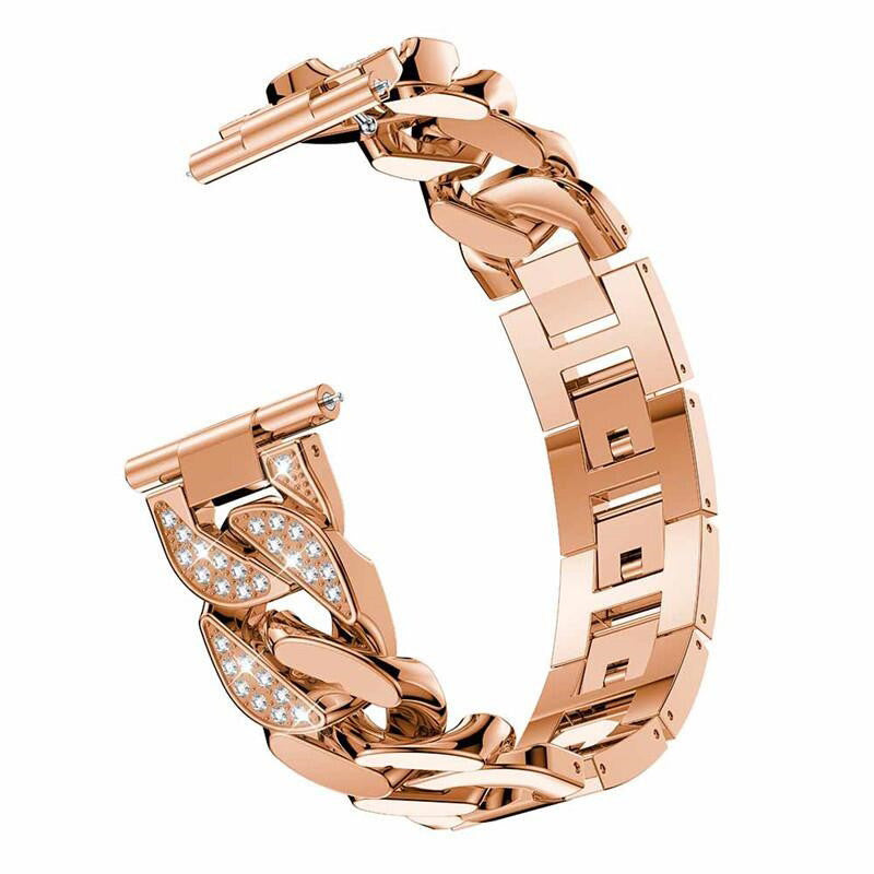 DPXZ 20MM Stainless Steel Bling Watch Band Quick Release Strap Replacement Wristband For Samsung For Women-Rose Gold