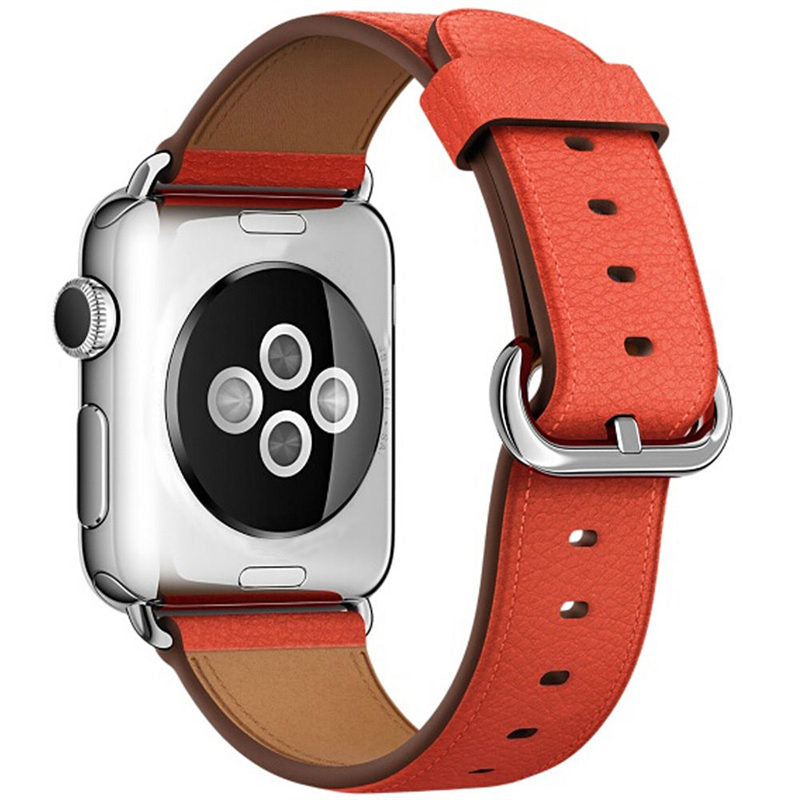 Litchi Pattern Leather Replacement Watch Band For iWatch Series SE/6/5/4/3/2/1-Orange