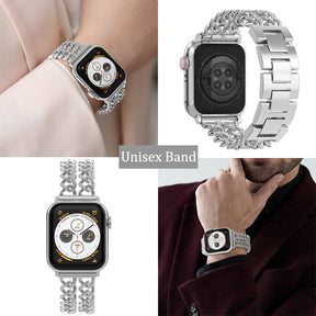 Metal Watch Band Double Chain Alloy Trendy Design for Apple Watch-Silver