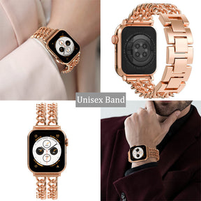 Metal Watch Band Double Chain Alloy Trendy Design for Apple Watch-Rose Gold