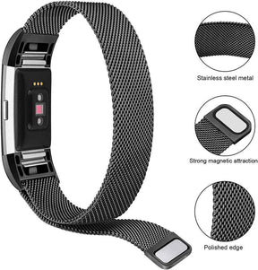 Stainless Steel Magnetic Strap For Fitbit Charge 2 Replacement Bracelets Milanese-Black