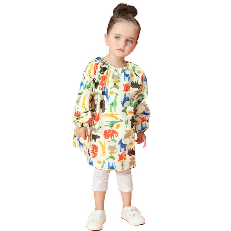 Kids Waterproof Smock Long Sleeve Cartoon Pattern Art Apron-Yellow