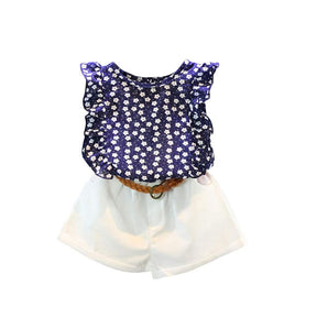 2 Pcs Floral Set Toddler Girls Outfits Clothes Vest Tops and Shorts