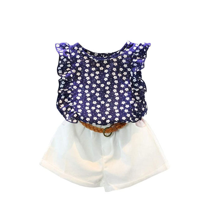 2 Pcs Floral Set Toddler Girls Outfits Clothes Vest Tops and Shorts