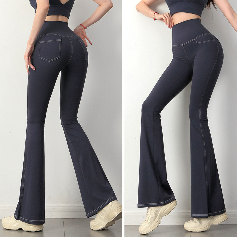 Womens Bootcut Yoga Pants High Waisted with Pockets Stretch Leggings-Blue
