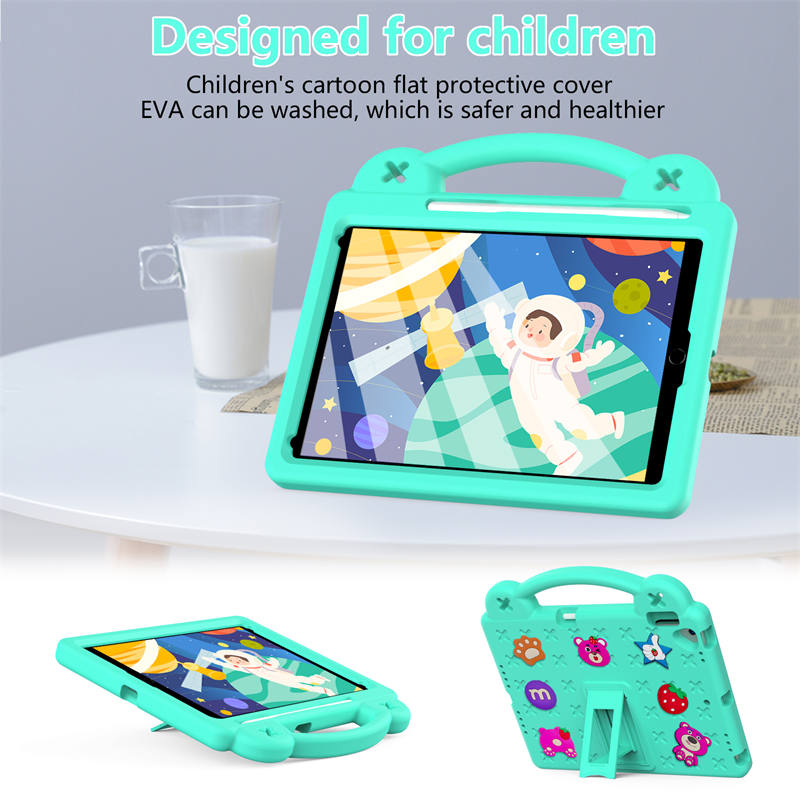 Strawberry iPad Case Silicone Shockproof with Handle for iPad 10.2 inch 2021/2020/2019-MintGreen