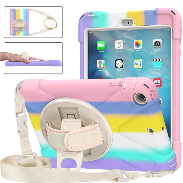 iPad Case With Pencil Stand+Rotating Stand+Shoulder Strap For iPad Mini 3 -Pink