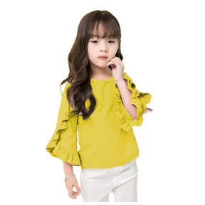 Little Girls Ruffle Bat T Shirt Pullover Autumn Spring Princess Tops-Ginger