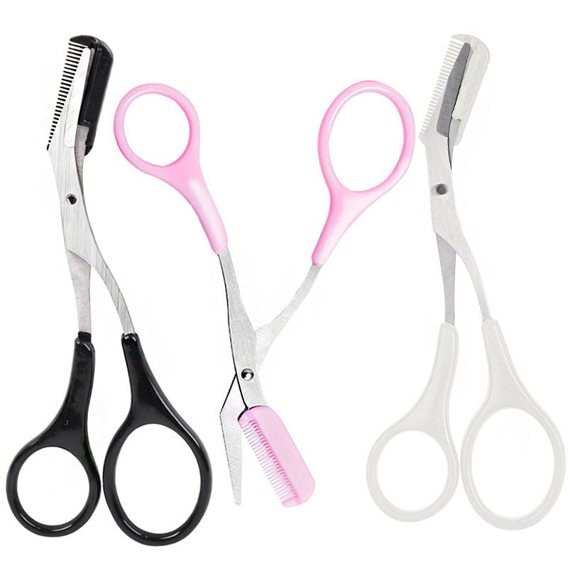 3 Pcs Stainless Steel Trimming Scissors with Eyebrow Comb and Non Slip Finger Grips-A