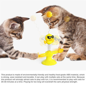 Cats Springs Toys Teaser Stick Balls Suction Cup Interactive Pet Supplies-Yellow