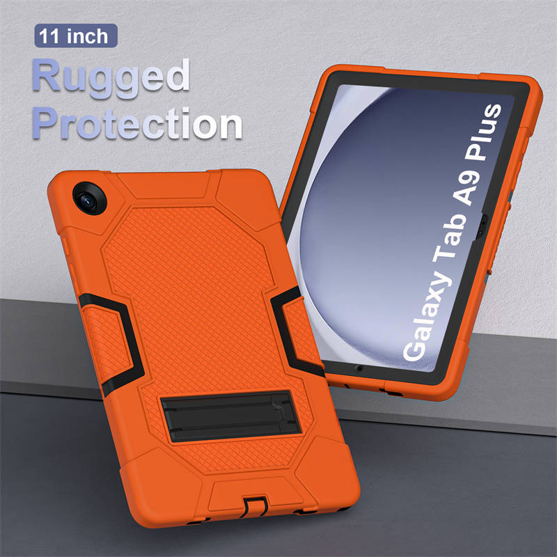 Silicone Tablet Case with Stand for Samsung Galaxy Tab A9 Plus 2023-OrangeBlack