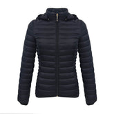 Womens Short Down Jacket Stand Collar Lightweight Removable Cap-Black