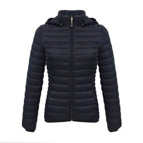 Womens Short Down Jacket Stand Collar Lightweight Removable Cap-Black