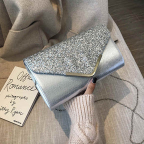 Women Evening Envelope Clutch Prom Sequin Shoulder Cross Body Bag-Silver