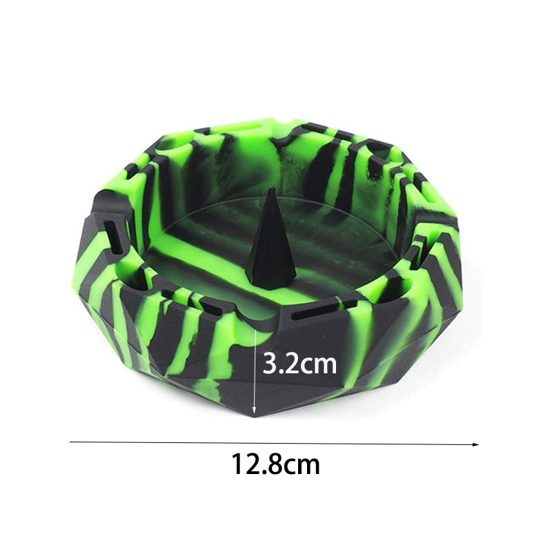 Geometric Silicone Ashtray Eco-Friendly Portable Unbreakable Tabletop Tray for Cigarettes Cigar -Black+Green