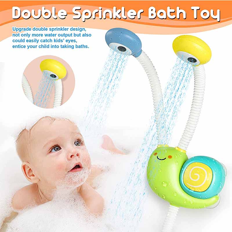 Toddler Bath Toys Electric Shower Snail Double Sprinkler for 18M and up-Battery/Green